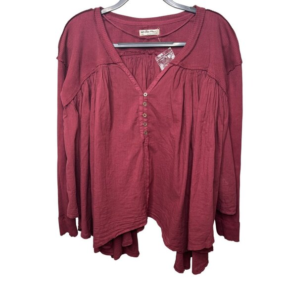 Free People We The Free Lyrical Flowy Tunic Top Ribbed Sleeves Burgundy Size S - Picture 3 of 15